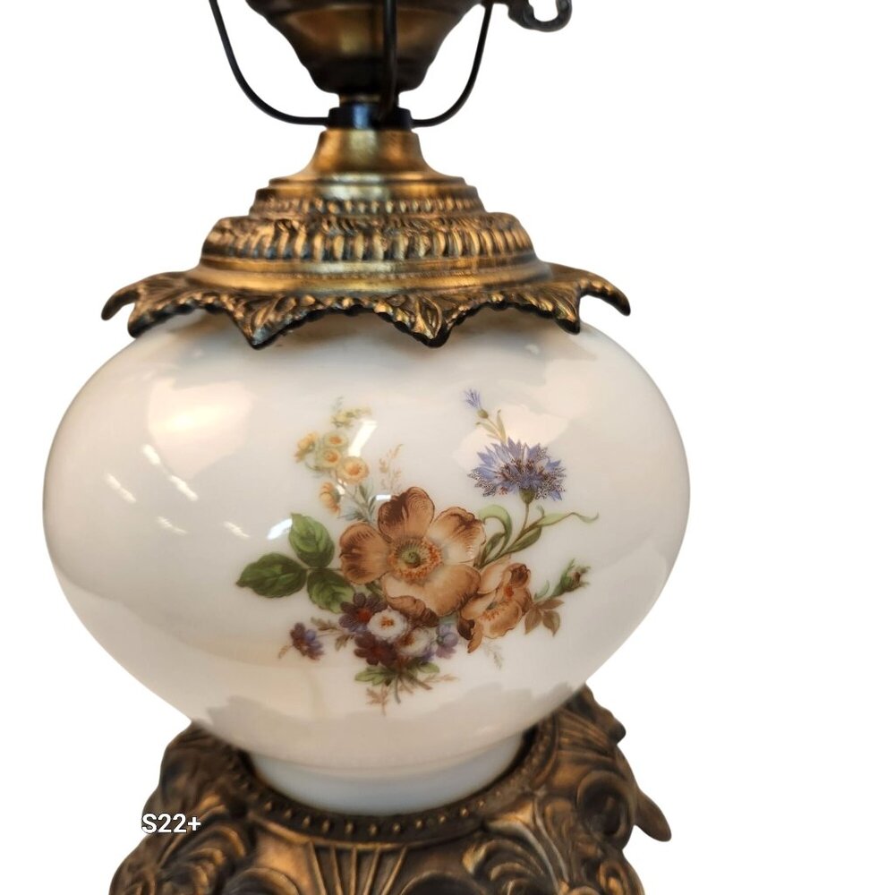 Vintage Gone With the Wind Style 3 Way Table Lamp Hand Painted Floral - Picture 13 of 16